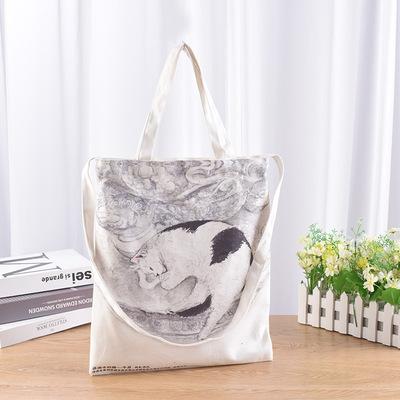 China New High Quality Reusable Natural Handled Shoulder Shopping Bag 100% Cotton Canvas Tote Bag for sale