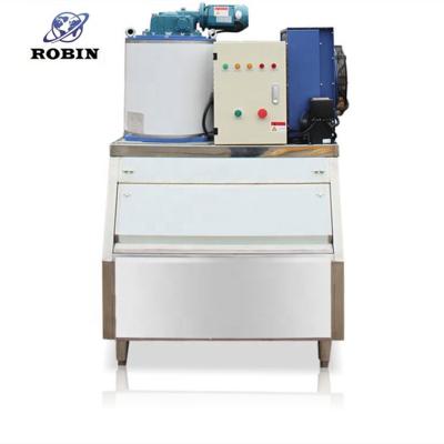 China 1 Ton Eco-friendly Commercial Type Flake Ice Machine For Making Ice For Fish Cooling And Keeping Fresh With Ice Bin for sale