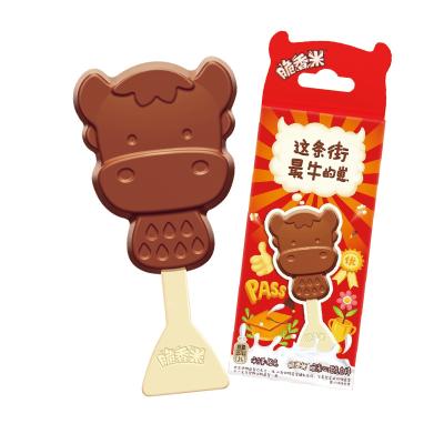 China Cartoon Shaped Chocolate Lollipop Milk and Chocolate Confectionery 12g Candy Lollipops Heart Shape for sale