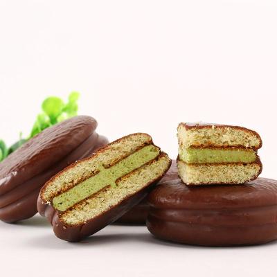 China Natural Fresh Cream Center Filling Chocolate Covered Layer Cake Matcha Flavor 432g for sale