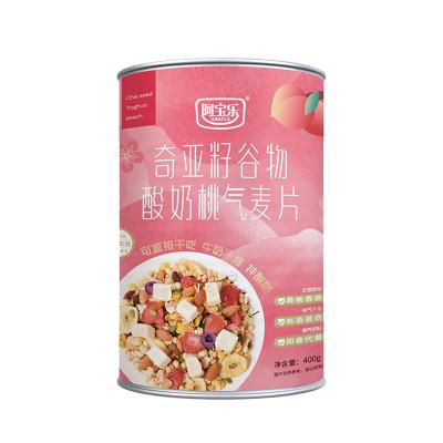 China Natural Wholesale Popular Cereal Nut Oatmeal Chia Seed Cereal Yogurt Peach Mixed Cereal with Dried Fruits 400g for sale