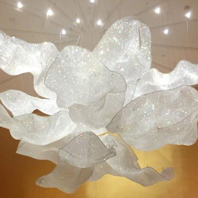 China Large Modern Crystal Chandelier Hotel Engineering Pendant Lamp Custom Hand Woven Mesh Flower Lighting for sale