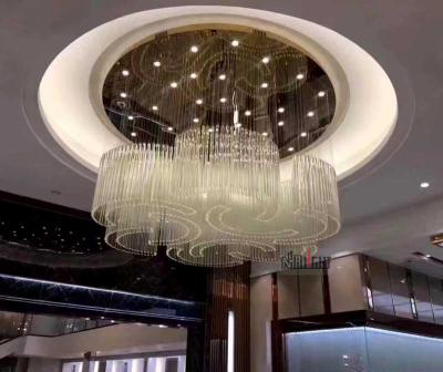 China Modern Custom Factory Tea Color Glass Rod Large Round Ceiling Lamps Chandelier For Villa Hotel Lobby for sale