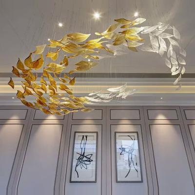 China Handmade modern custom the tea color glass leaf bamboo chandelier for the lobby of the hotel and banquet hall chandelier for sale