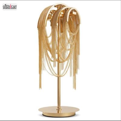 China Exquisite postmodern gold art indoor c hanging chain table lamp for cafe bar restaurant for sale