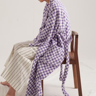 China QUICK DRY luxury 100% cotton plaid and vertical stripes bathrobe best, soft multi style combed long pile bathrobes cotton for sale