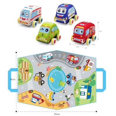 China Pull Back Soft Safety Pull Back Mini Vehicle Baby Cartoon Trolley Storage Bag 4 Style Cloth Car Toy for sale