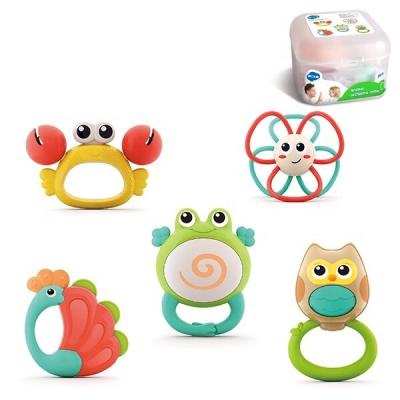 China Soft factory direct plastic baby toy baby silicone teether eco-friendly baby rattles for kids for sale