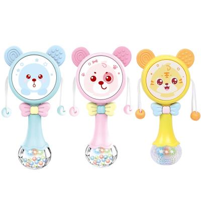 China Soft Wholesale Cartoon Bear Animals Design Drum Shape Plastic Baby Hand Rattle Infant Toy for sale