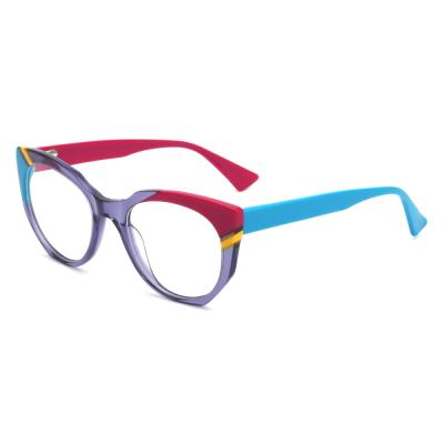 China Contrast Color Acetate Women Cat Eye Lamination Acetate Optical Frames Eyewear Glasses for sale