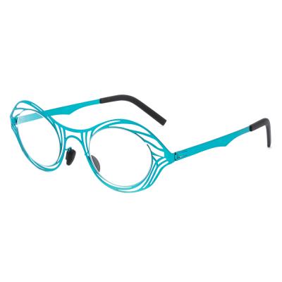 China Irregular Sky Blue Women Metal Stainless Steel Optical Frame Glass Eyewear Glasses for sale