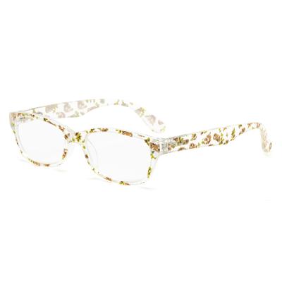 China TR Flower Printed Women Glass Clear Glass Reading Glasses for sale