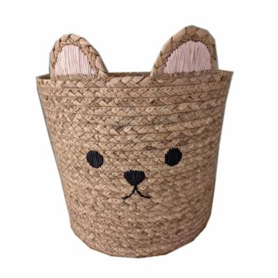 China Yulin Water Hyacinths Storage Bin Jiafu Woven Teddy Bear Basket For Baby Viable Animal Round Toy for sale