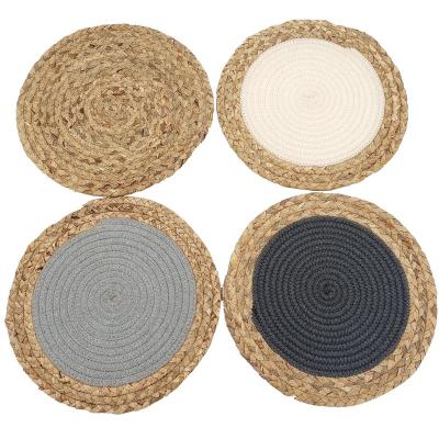 China Sustainable Yulin Jiafu Handmade Straw and Cotton Place Mat Rope Woven Rustic Place Mat Set for sale