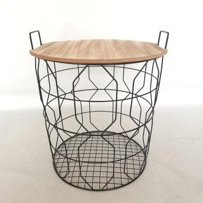 China Sustainable Wood Top Side Coffee Table Tray Tables Storage Box Metal Wire Locker Table for sale