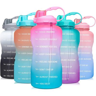 China Half Gallon 64oz BPA Free Sports Motivational Plastic Water Bottle Sustainable Gradient Color With Time Marker for sale