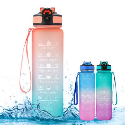 China Custom Viable Sports Logo Plastic Portable BPA Free 32oz Drinking Motivational Water Bottle With Time Marker for sale