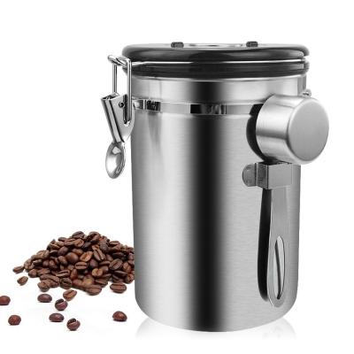 China High Quality Stainless Steel Sugar Tea Containers Coffee Bean Vacuum Freshness Storage Airtight Canister with Valve and Scoop for sale