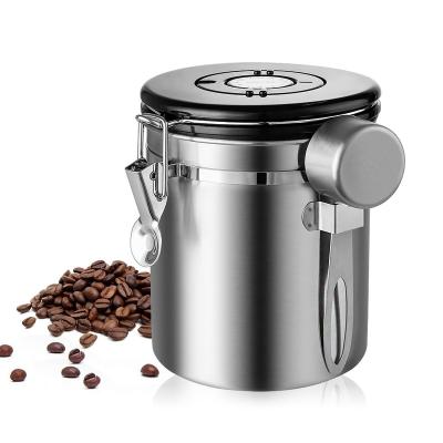 China Freshness Preservation 1500ml 1800ml Stainless Steel CO2 Food Containers Airtight Coffee Bean Storage Canister With Spoon for sale