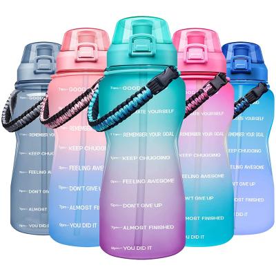 China Popula 2022 Amazon Sustainable Large Half Gallon 64 oz Time Marker Tritan Water Bottle With Paracord Handle for sale