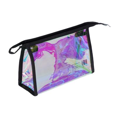 China Custom Makeup Pouch Cosmetic Clear Transparent Zipper Pouch Holographic Cloth Packaging Bags Holographic PVC for sale