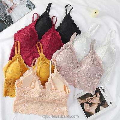 China QUICK DRY Comfy Natural Elastic Soft Chestlace Wrap Removable Bandeau Bra Lace Bra Pads Lace V-Neck Tube Top for Women for sale