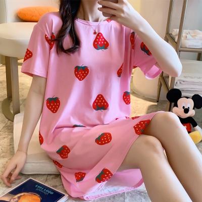 China Home Serviceshort Sleeve Student New Summer Ladies Sleepwear Silk Pajamas Beautiful QUICK DRY Loose Cartoon Milk Silk Nightgown for sale