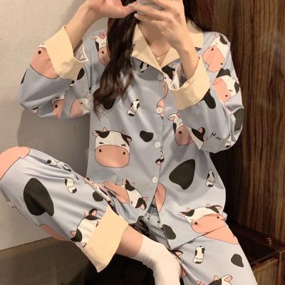 China QUICK DRY Women's Long Sleeve Cardigan Home Service Suit Designers Silk Villain Pajamas Lapel Milk Pants Plus Size Women's Sleepwear for sale