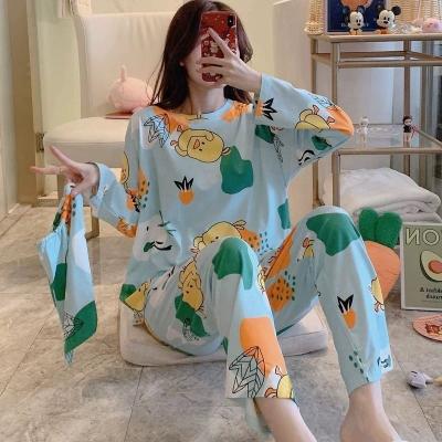 China QUICK DRY version of woman summer Korea can use full sleeve autumn winter pajamas homewear suit printed women's cotton sleepwear set for sale