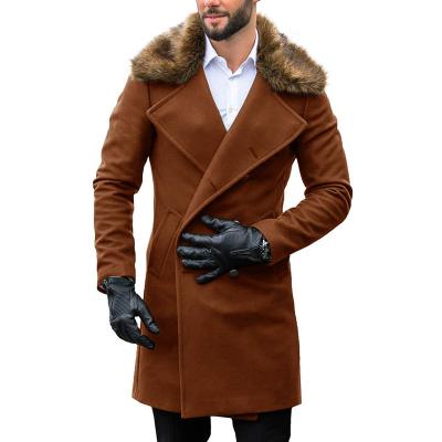 China Custom Detachable Cross Top Fur Collar Coat Business Long Anti-wrinkle Ditch Men's Winter Coat for sale