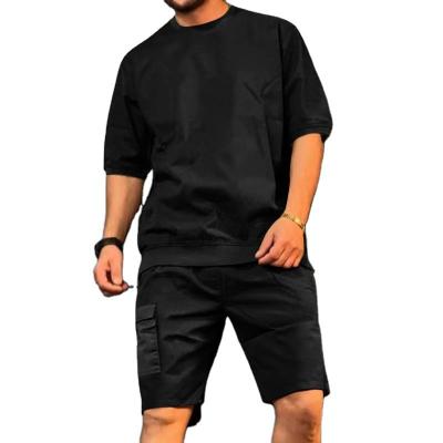 China 2022 Hot Sales Custom Logo Men's Breathable Workout T-shirt And Short Set Loose Two Piece Set for sale