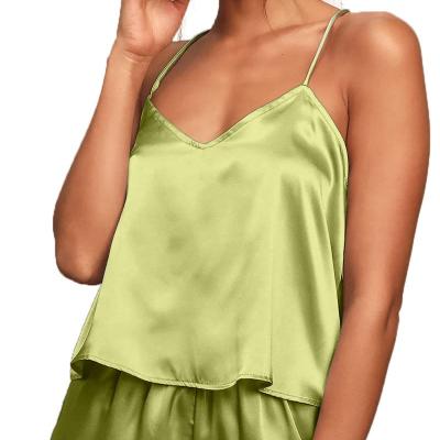 China 2022 Breathable Cami Shorts Sets Sleepwear Women's Sexy Silk Satin Ruffled Pajamas for sale