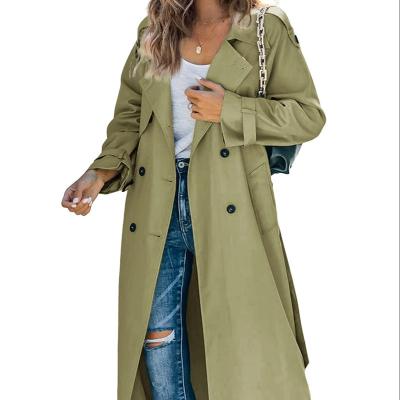 China 2022 Women's Long Ditch Slim Overcoat Windproof Classic Lapel Windproof Double Breasted Coat With Belt for sale