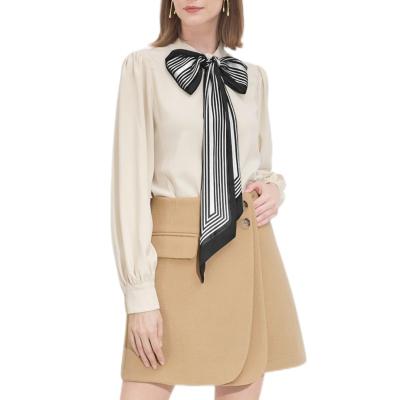 China Anti-pilling 2022 Autumn Cotton Custom Ladies Elegant Swap Blouses Women's Blouses And Shirts For Scarf Bowknot for sale