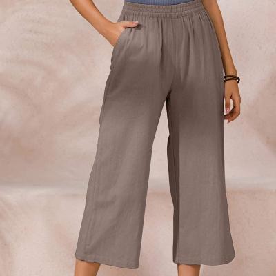 China 2022 Anti-wrinkle Women's Casual Loose Elastic Waist Cotton Pants Cropped Wide Leg Pants for sale