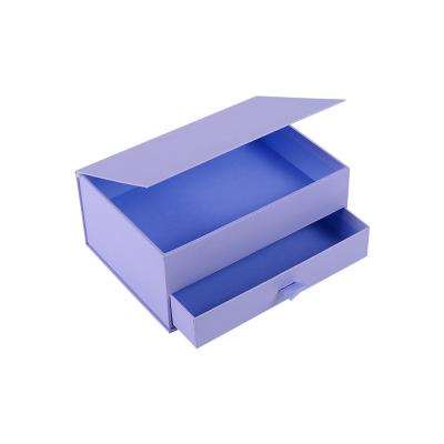 China Fashion Recyclable Purple Plain Printed Magnetic Closure Flap Elegant Bespoke Cardboard Gift Box Drawer Paper Gift Box for sale