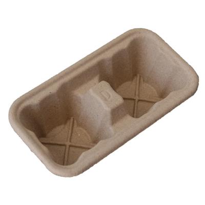 China China Factory Eco-Friendly Biodegradable Disposable Pulp Mold Coffee Cup Carrier Paper Holder For 2 Cups for sale