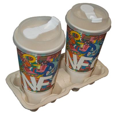 China Biodegradable Ivory / Customized Color Drinks Take Away 2 Cups Coffee Take Away Carrier for sale