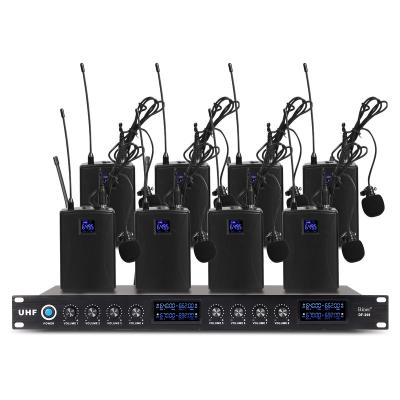 China Noise Canceling DF208 Size Sensitivity Factory Price UHF 8 Channels High Quality Professional Wireless Lavalier Microphone for sale