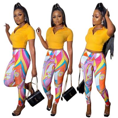 China Breathable Fashion 2022 Summer Spring Lady Print Short Sleeve T-shirt V-neck Club Party Top Bodycon 2 Two Piece Pants Set For Women Outfits for sale