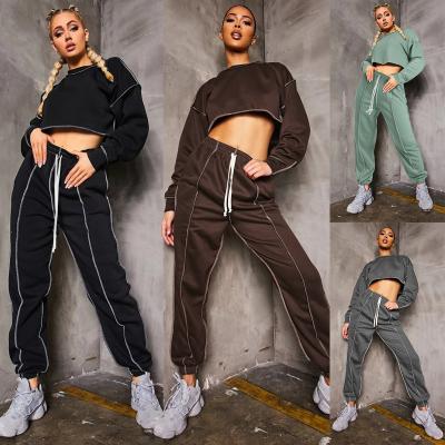 China Breathable Leisure Tracksuit Gear Black Lady Neck Hoodie Top Jogger Suit 2022 Falls Spring Crop O Pants 2 Two Piece Set For Women for sale