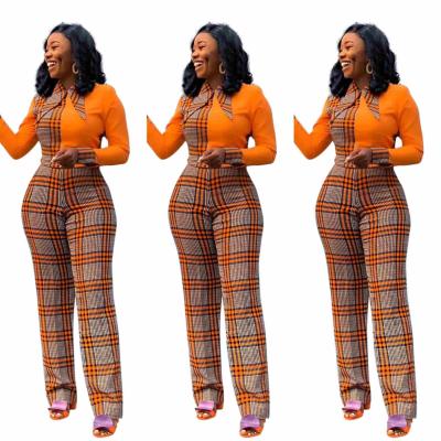 China 2021 Breathable One Piece Pants Overalls Outfits 1 African Elegant Skinny Plaid High Waist Ladies Ladies Drop Long Top For Women for sale