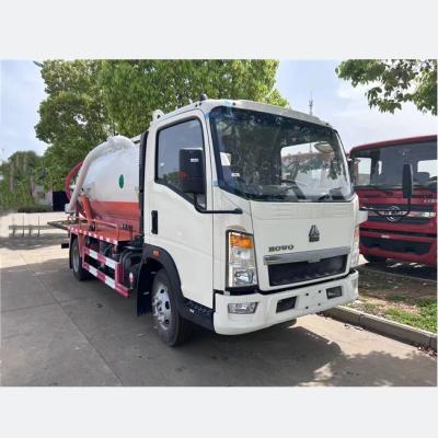 China Self Dumping System HOWO 5cbm Vacuum Sewer CleaningTruck 5000L Fecal Sewage Suction Tank Truck for sale