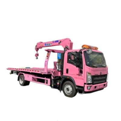 China Road Rescue SINOTRUK HOWO 4*2 Tow Truck Mounted Crane Flatbed Wrecker With 3.2 Ton Crane for sale