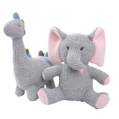 China New Product Soft Wool Knitted Rabbit Plush Doll Child Comfort Rattle Animal Elephant Toy Doll for sale