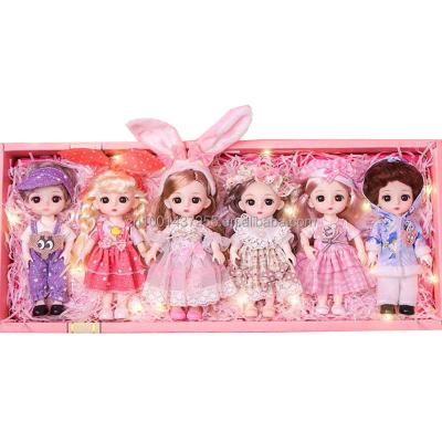 China 6INCH 16CM Cute 3D Eyes Mini Doll 6pcs Box Big Mini BJD Toy Doll For Princess Dolls With Dress Christmas Little Girl Gift Take Off for sale