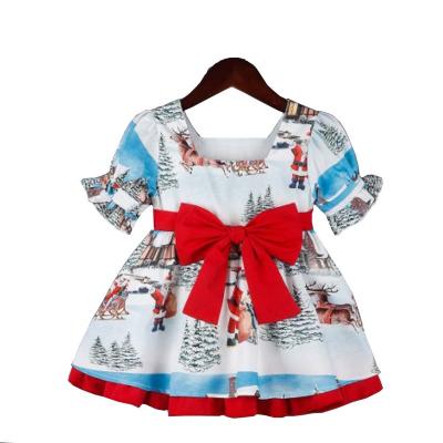 China Anti-wrinkle Christmas Print Dress For Paty Baby Girl Princess Clothes Kids Dress For Children for sale