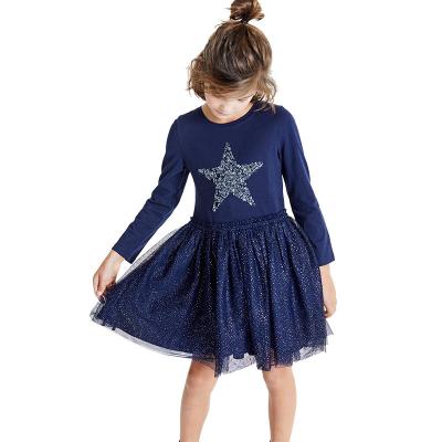 China Euramerican Style Girl's Washable Dress Autumn New Child Embroidery Star Lace Up Princess Skirt Gauze Dresses Children Clothes Lovely for sale