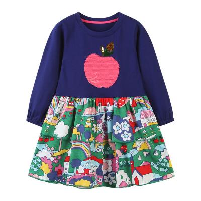 China European Style Washable Girls Long Sleeve Dresses New Autumn Long Sleeve Princess Dress Cartoon Cute Children's Clothing Print Skirt for sale