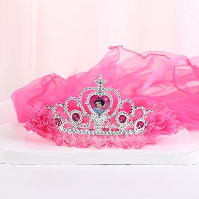 China New fashion crown children's crown headband travel ornament princess headwear veil girl's luminous hair accessories for sale